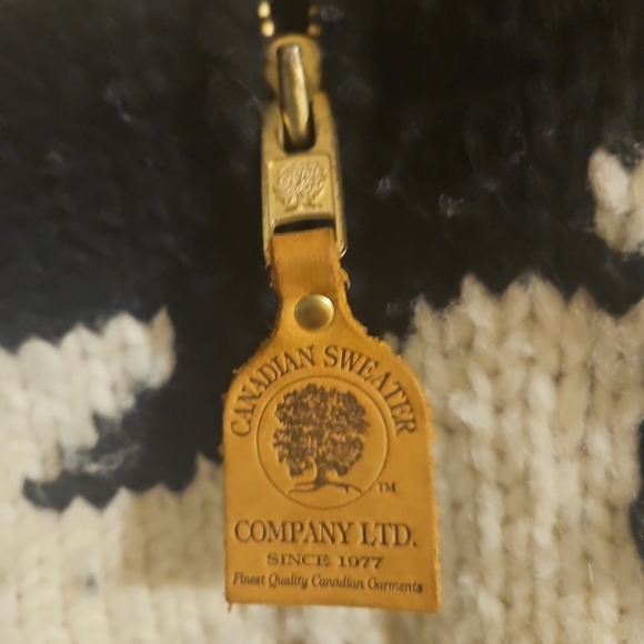 Canadian Sweater Company Intarsia Wool Zip Cardigan Jacket Orca Whale Beige Blue - Picture 6 of 10